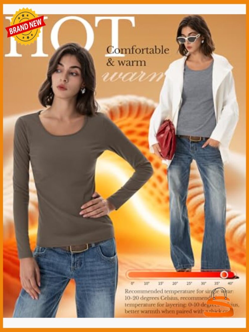 4 Pack Women's Fleece Lined Thermal Tops Long Sleeve Scoop Neck Base Layer - Picture 6 of 7